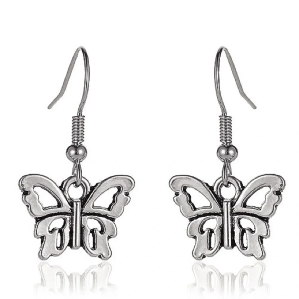 Any 4/$25! Silver Butterfly Drop Earrings - Picture 2 of 7